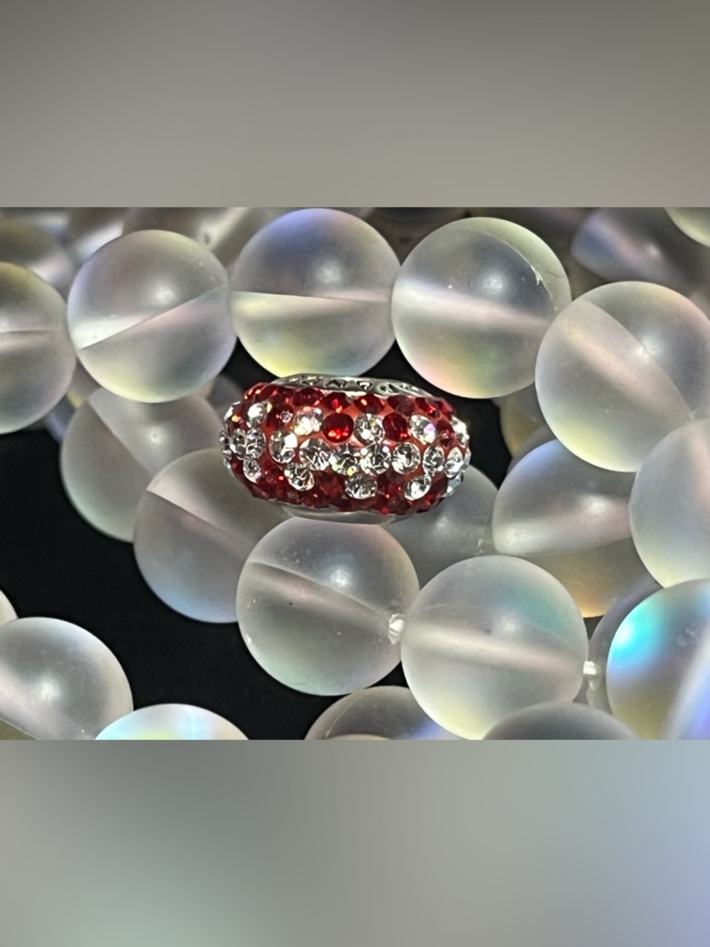 Pandora Sterling Silver Red and White Rhinestone Charm Bead (MISSING ONE STONE)